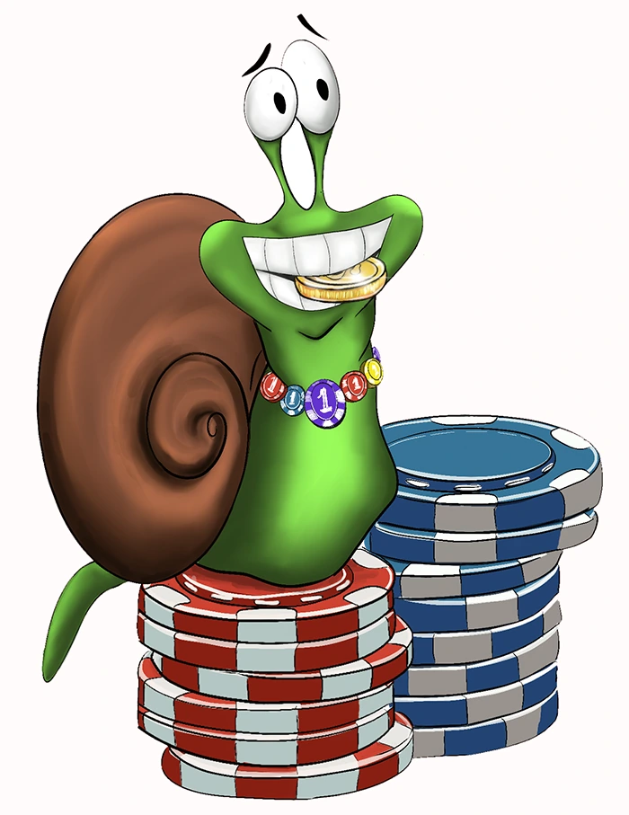 Stan the Snail on a Stack of Casino Chips