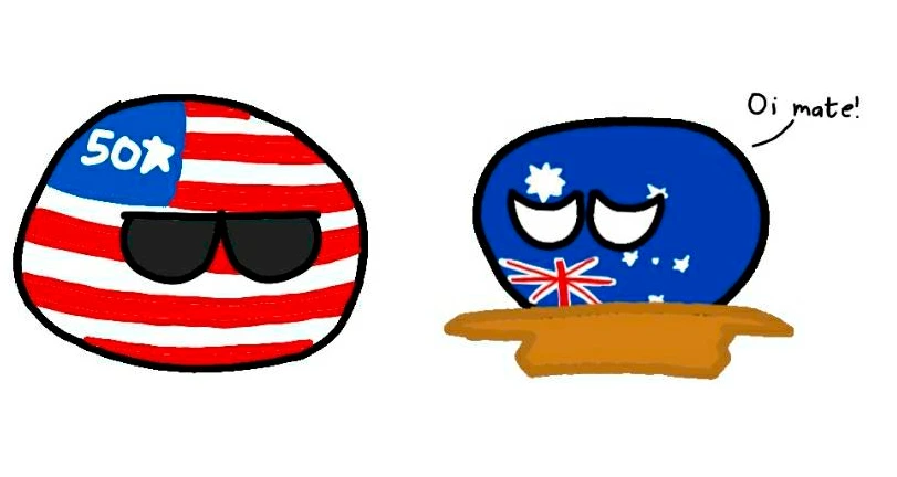 USA and upside down Australia country balls