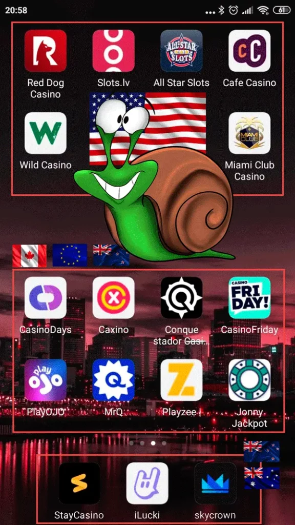 Mobile Home Screen with real money casino apps