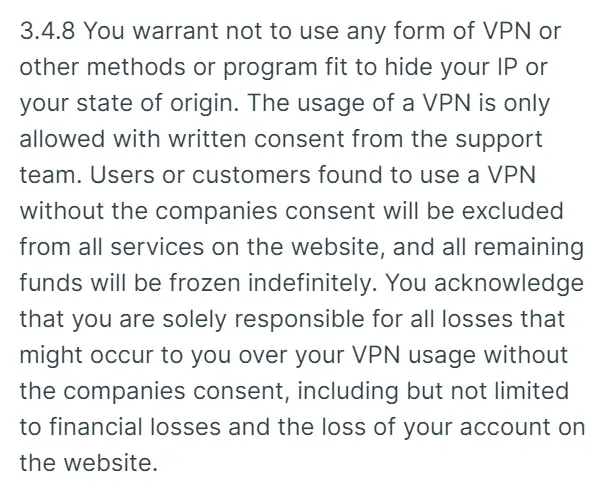 An example of no verification instant withdrawal casino rule