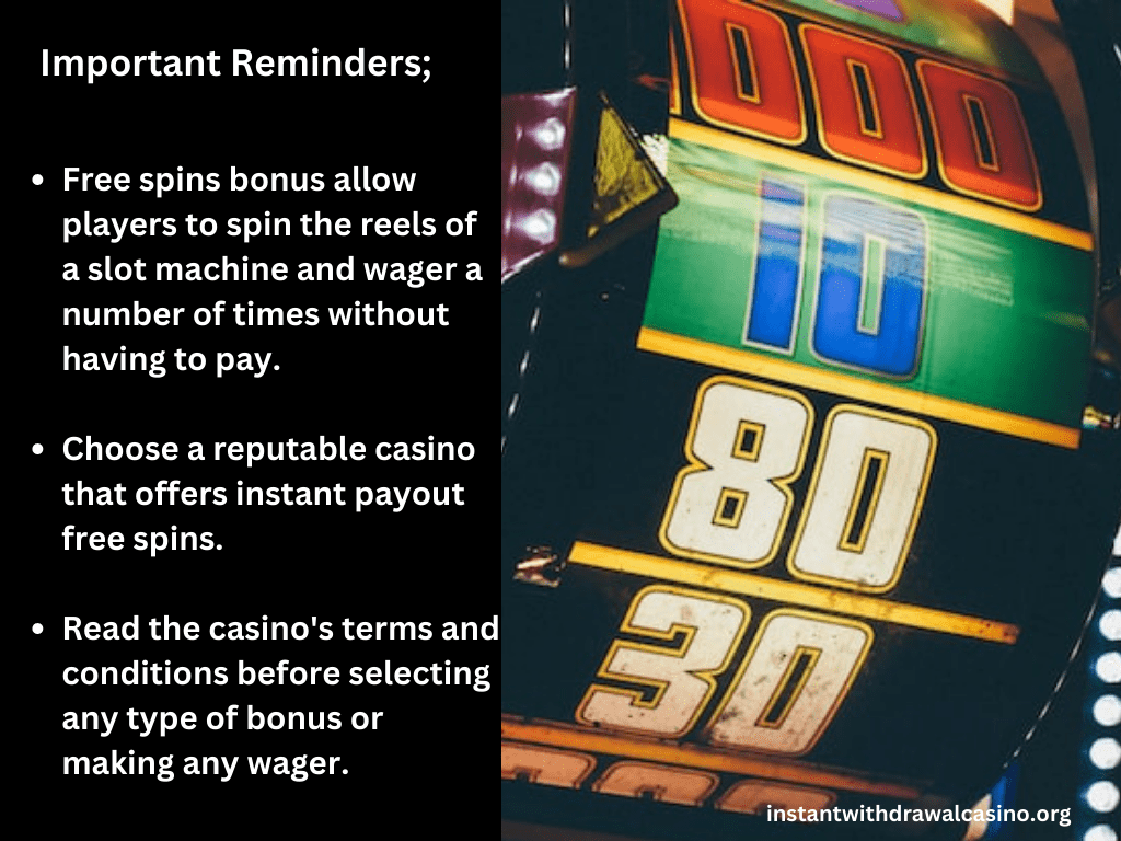 Key points in instant payout free spins